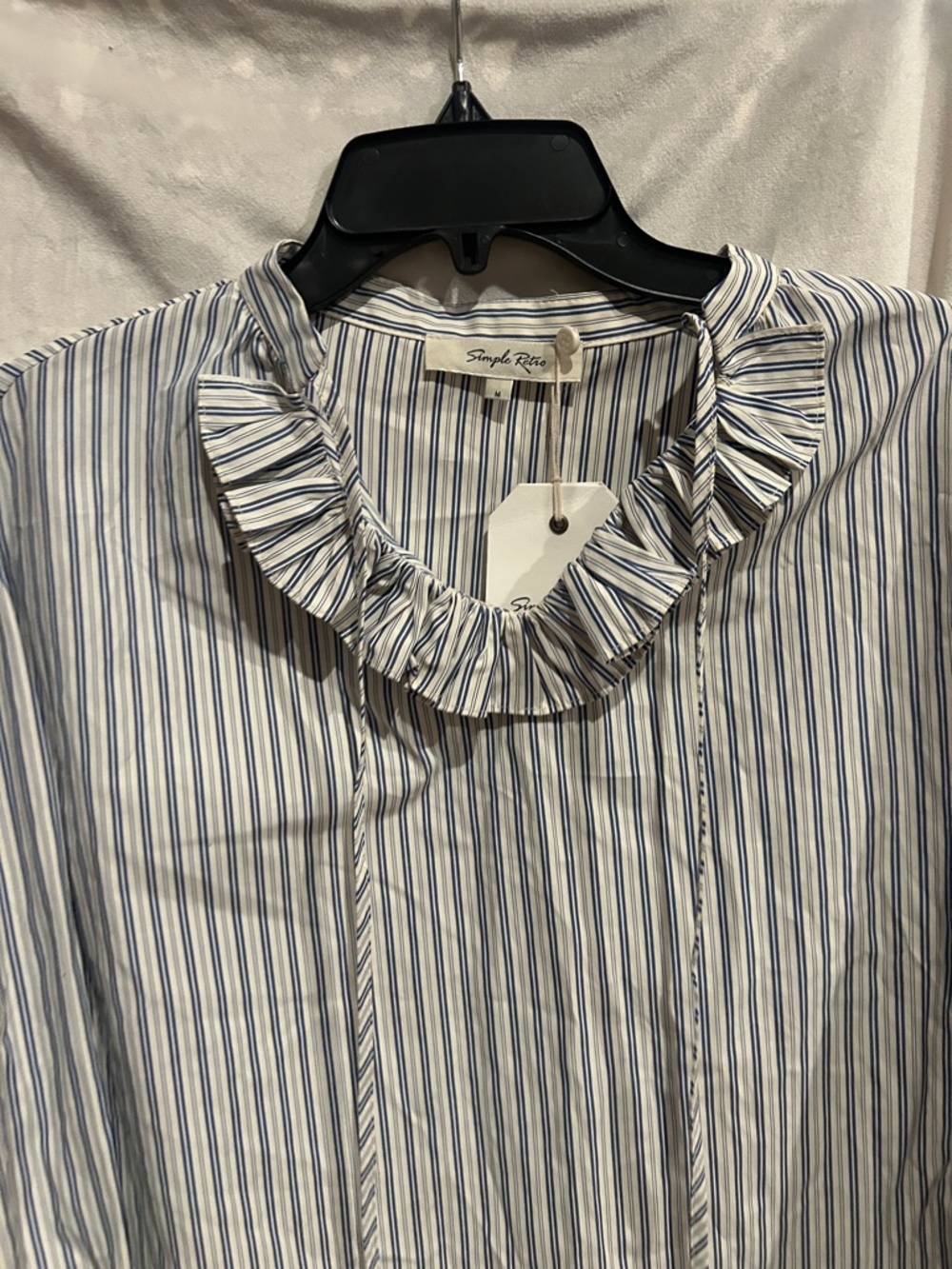 Simple Rite Blue & White Striped Ruffle Neck Blouse - Picture 6 of 7